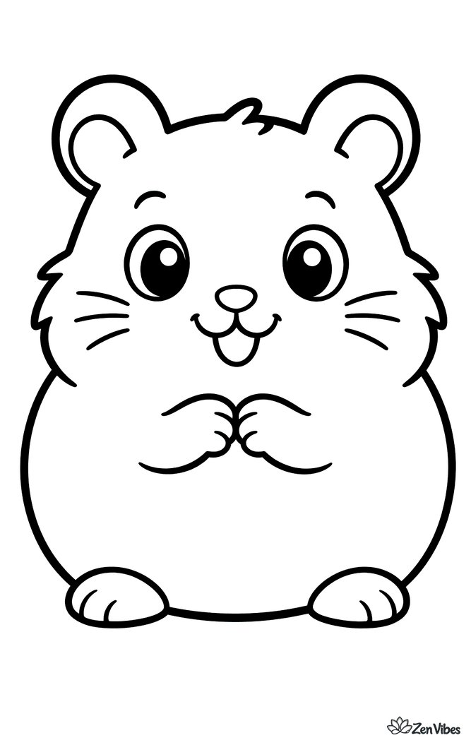 One round hamster sitting up with small ears, a tiny nose, and its paws together, no background