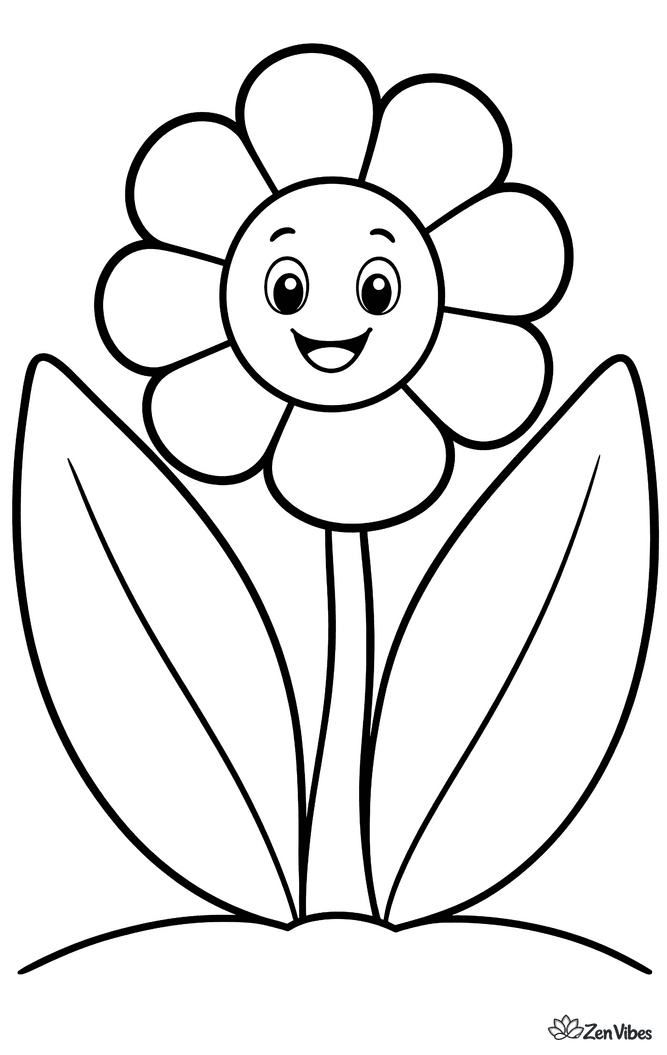 A single flower with two very large leaves that reach the edges of the page